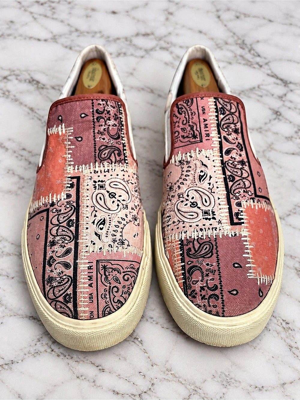 AMIRI Bandana Patchwork Slip-On Sneakers Pink Paisley Designer Shoes